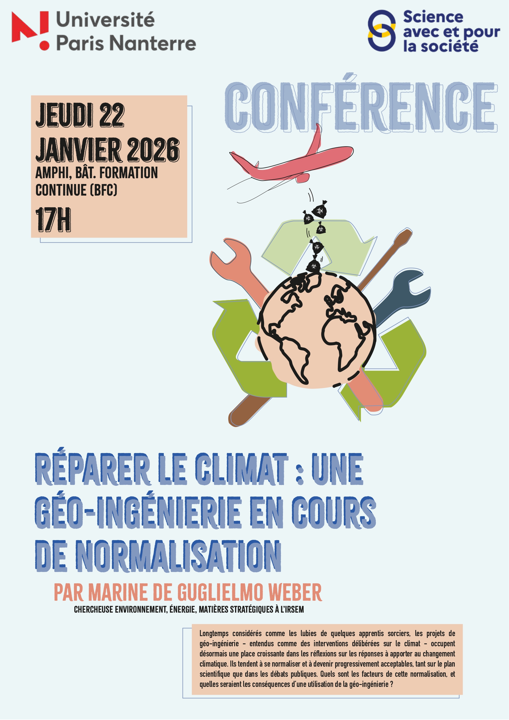Conférence: réparer le climat, une géo-ingénérie en cours de normalisation